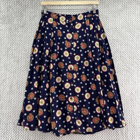 Pendleton Dresses & Skirts - VTG Pendleton Button Front Skirt Women 12P Navy Blue Stars ALine Nautical Preppy